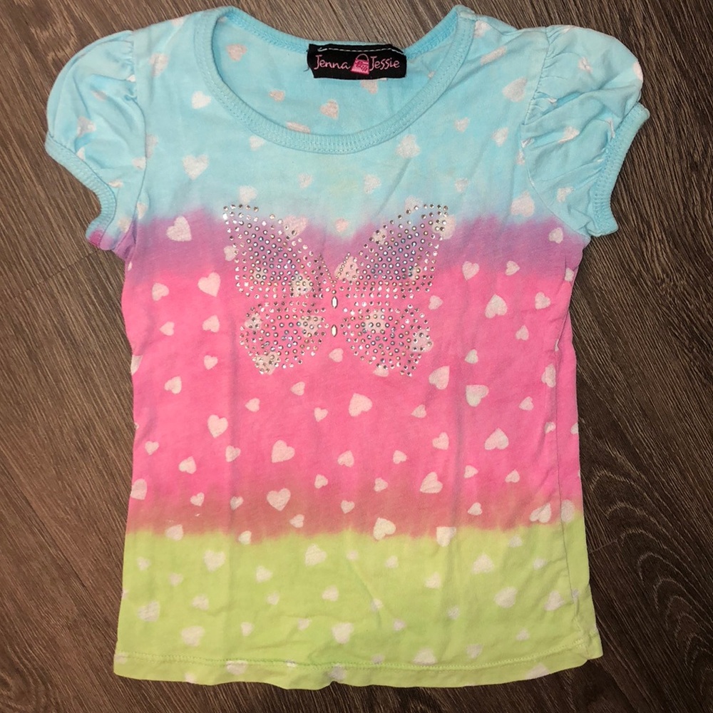 Jenna & Jessie Rhinestone Butterfly Rainbow Tee